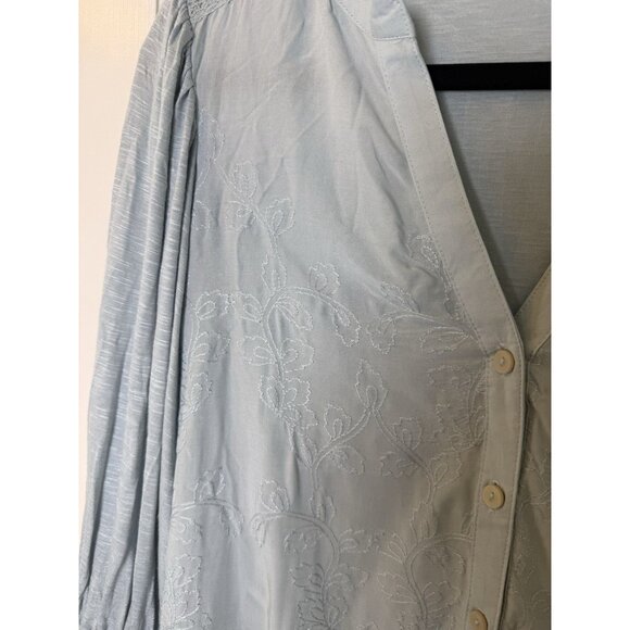 Democracy Embroidered 3/4 Sleeve Heather Muted Blue Small Blouse - Flawed - Picture 5 of 13